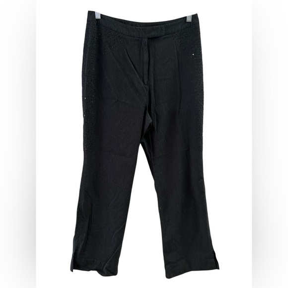 victoria pappas Pants - Sequin silk and wool vintage black straight leg pants